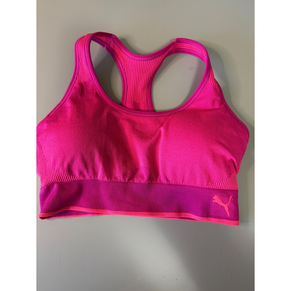 Puma Womens Seamless Racerback Sports Bra Pink Purple Keyhole Large RN100759